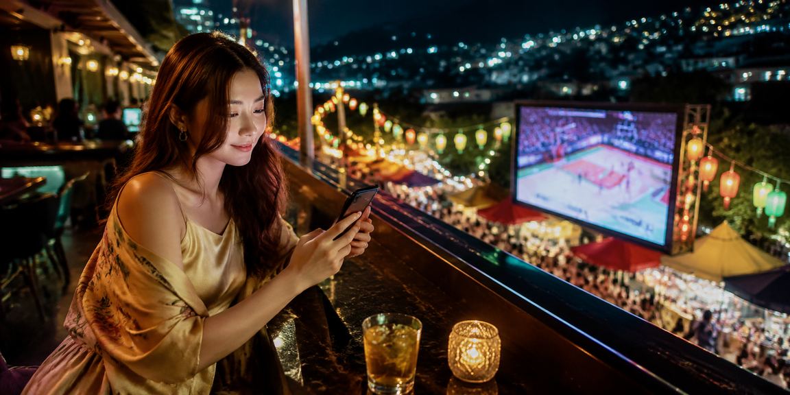 Người hâm mộ bóng rổ tại chợ đêm Đà Lạt theo dõi kèo cược trên điện thoại