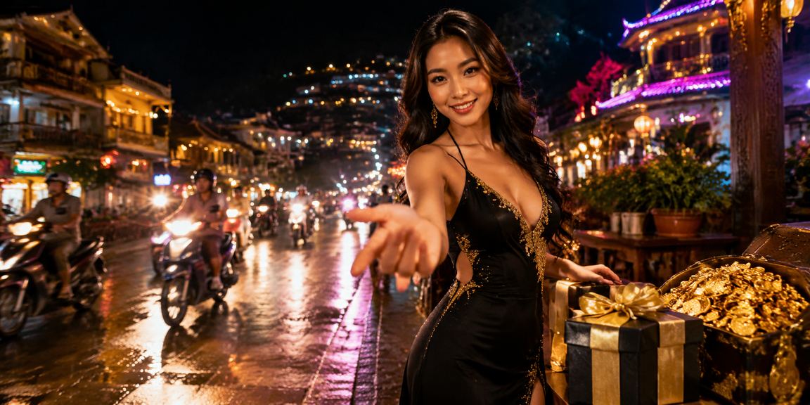 Sảnh casino neon rực rỡ tại khu vực Sapa về đêm